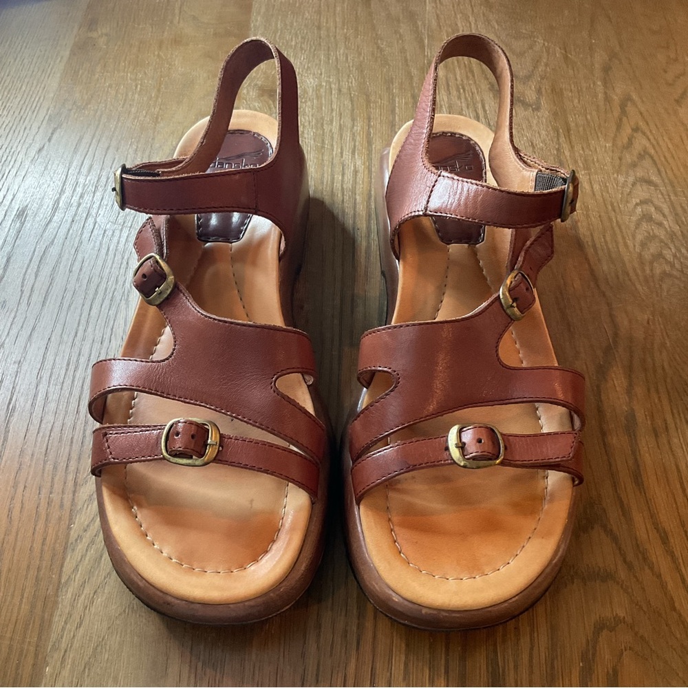 Dansko Brown Leather Multi-Buckle Slingback Sandals